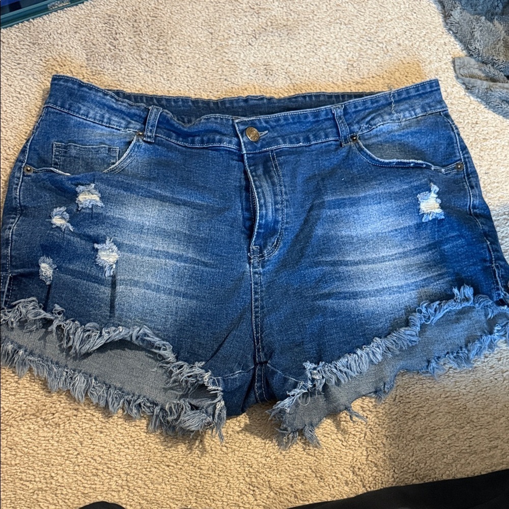 Stretchy Blue Distressed Jean Shorts